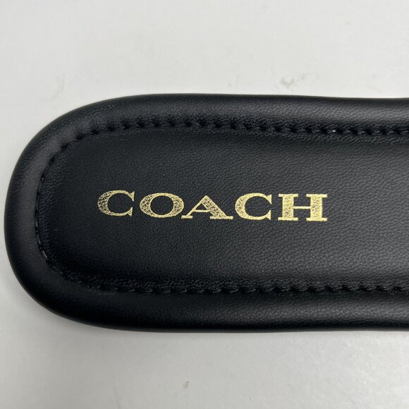 Coach Evy Black Leather Slide Sandals Gold Logo Plaque Women’s 9B Slip with Box - Picture 9 of 13